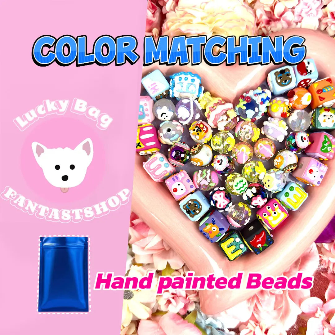 Hand-Painted Beads Blind Bags for Beadable Pen/ Key Chain - Open in live