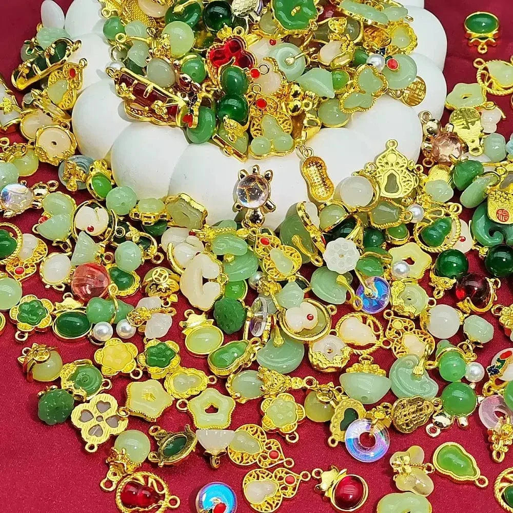【Offline-Packing】Jade Green Glass & Alloy Pendant/Spacer