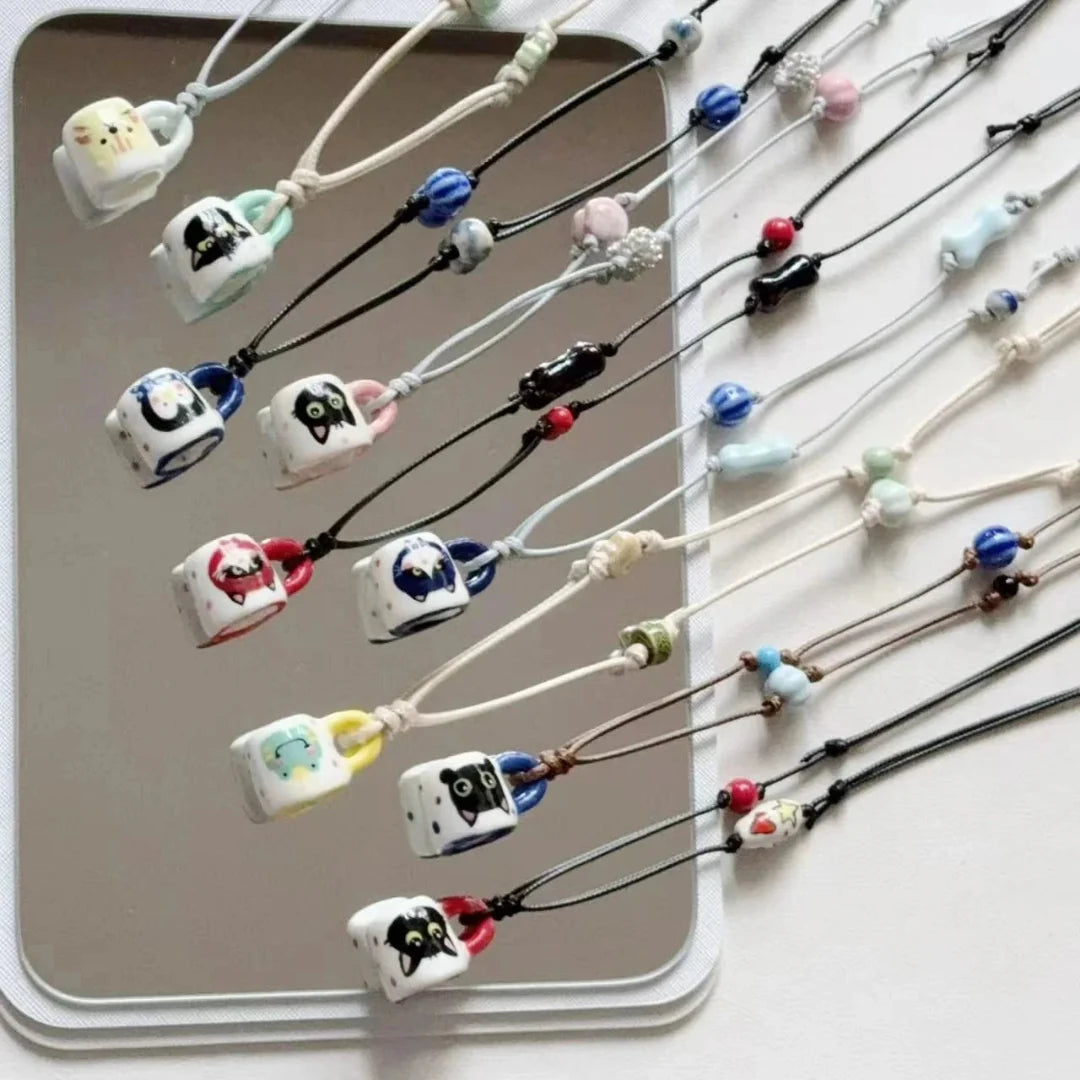 Hand-made Ceramic Mini Cup Blind Bags for Keychain - Open in live