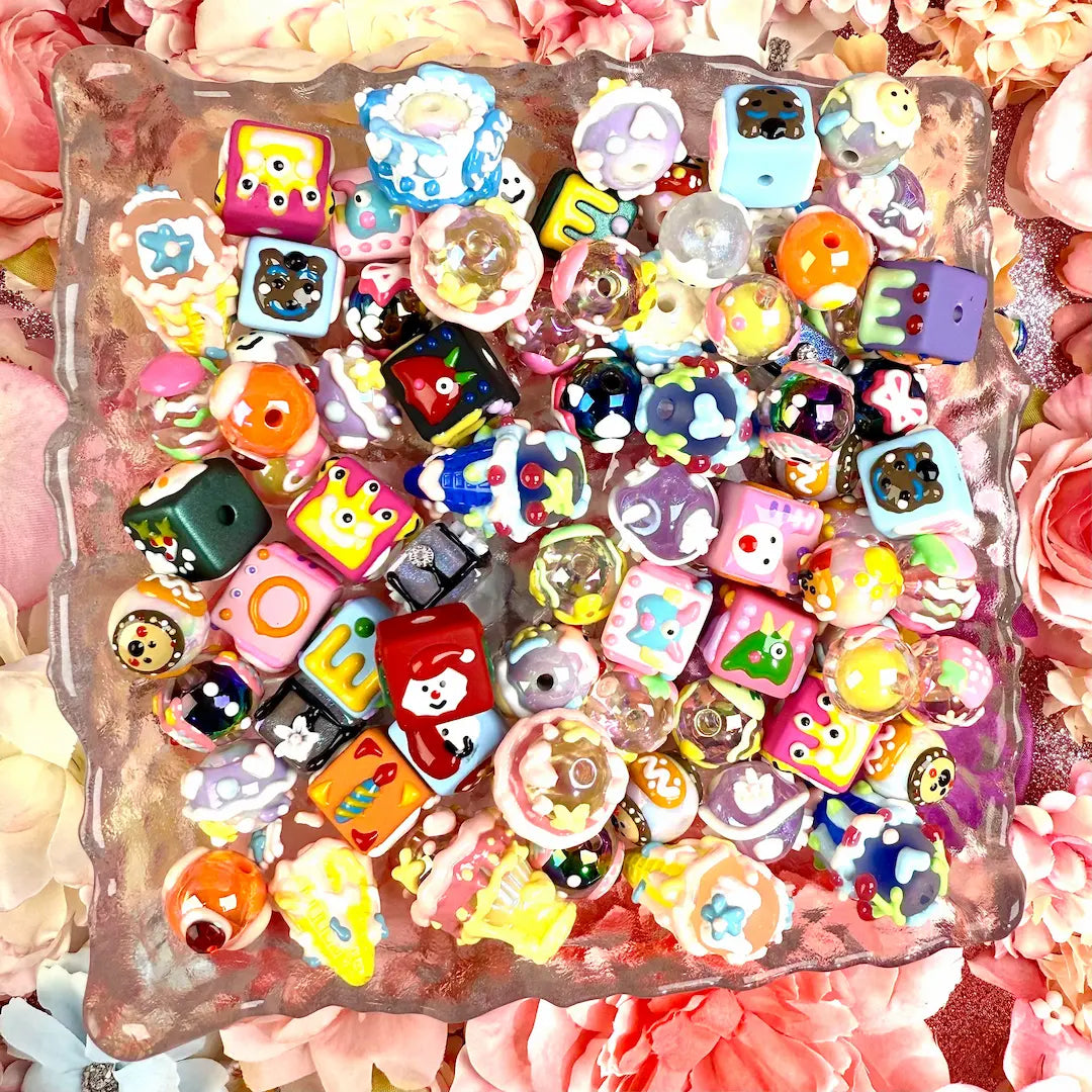 Hand-Painted Beads Blind Bags for Beadable Pen/ Key Chain - Open in live