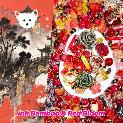 [New] Ink Bamboo & Red Bloom for Bracelet/Hanging/Pen - Open in live