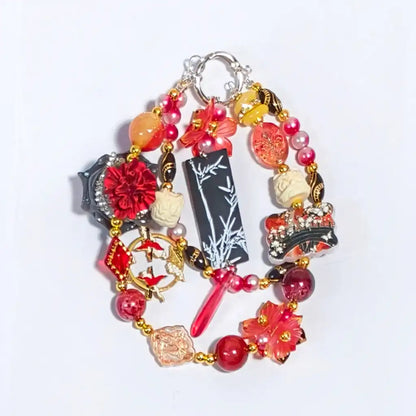 [New] Ink Bamboo & Red Bloom for Bracelet/Hanging/Pen - Open in live